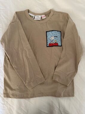ZARA Kids Tan Long-Sleeve Tee with Snoopy Patch
